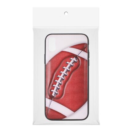 Phone case with American football design in packaging.