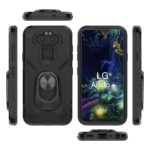 Black rugged LG smartphone case with ring holder and kickstand features.