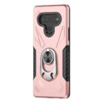 Rose gold rugged phone case with a ring holder and textured grip.