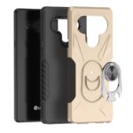 Three phone cases with a ring holder, in black and beige colors.