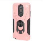 Pink phone case with black accents and ring holder.