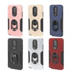 Six smartphone cases in various colors with built-in ring holders.