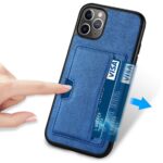 Phone case with sliding card holder for easy access.