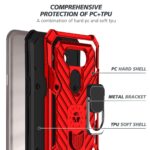 Red rugged phone case with metal bracket and dual-layer protection.