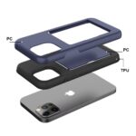 Three-layer protective phone case with labeled materials for an iPhone.