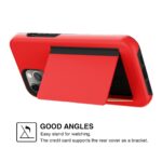 Red phone case with built-in stand for hands-free viewing.