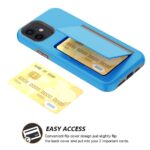 Blue phone case with card slots for easy access to credit cards.