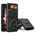 A rugged smartphone with a protective case and dual screens.