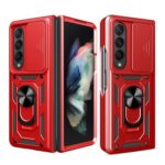Red rugged phone case with ring holder for protection and grip.