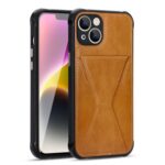 Smartphone with a stylish brown leather case and black edges.