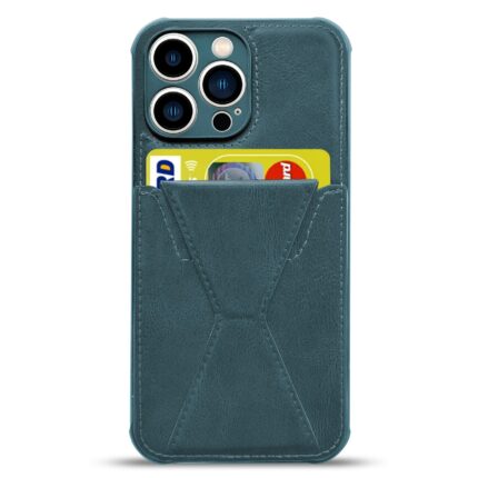 Phone case with cardholder pocket and two cards inserted.