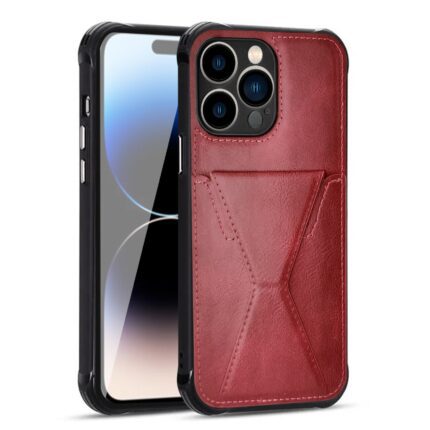 Sleek leather phone case with card holder for a smartphone.