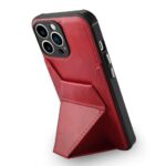 Sleek red phone case with a foldable stand for hands-free use.
