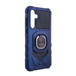 Blue rugged phone case with built-in ring holder and kickstand.