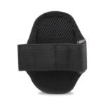 Black sports armband with mesh back and adjustable strap.