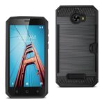 Rugged smartphone with a protective black case and Golden Gate Bridge wallpaper.