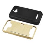 Two-piece phone case with black and gold components.