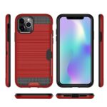 Red textured phone case protecting an iPhone with multiple views.
