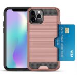 Smartphone with a rugged protective case holding a credit card.
