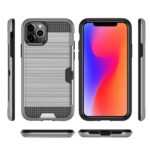 Multiple views of a gray protective phone case beside an iPhone.