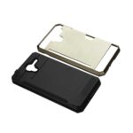 A black phone case with a detachable silver card holder.