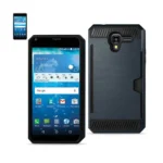 Black rugged smartphone with touchscreen and protective case shown from front and back.
