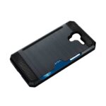 Black rugged phone case with blue accents and textured grip.