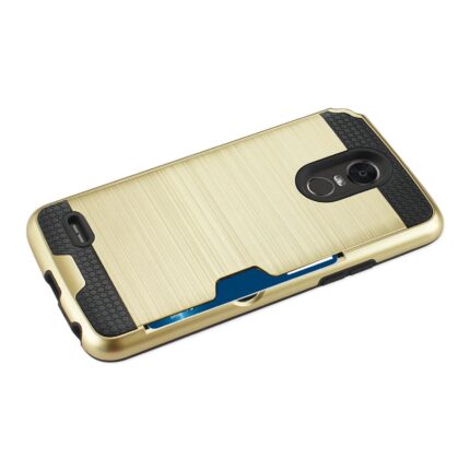 Gold and black protective phone case with card slot.