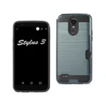 Front and back view of an LG Stylo 5 smartphone with a rugged case.