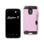 Pink and black protective phone case with phone.