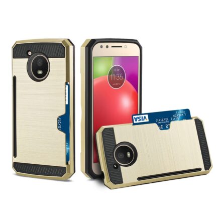 Two smartphones with beige protective cases and blue accents.
