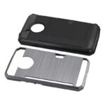 Two protective phone cases with rugged designs in black and silver.