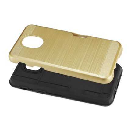 Two phone cases, one gold and one black, stacked together.