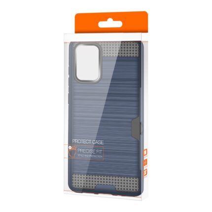 Protective phone case with a textured design in packaging.