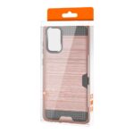 Clear phone case with orange and black accents in packaging.