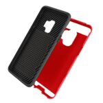 Two protective phone cases, one black and one red.