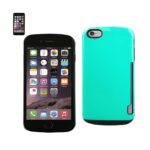 A smartphone with a turquoise protective case beside it.