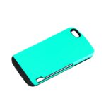 Sleek turquoise phone case with black accents and a metallic detail.