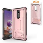 Rugged pink phone case with kickstand for enhanced protection.