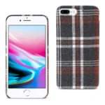 Smartphone with a checkered fabric phone case.