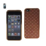 Brown iPhone case with small white dots, shown front and back.