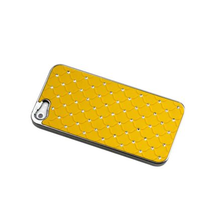 Yellow phone case with gold studs and a black border.