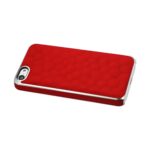 Red textured phone case with a white border for an iPhone.