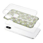 Transparent phone case with a green leaf pattern and a sliding back cover.