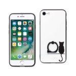 White smartphone case with black cat and ring holder design.