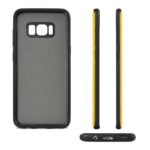 Black and yellow protective phone case with cutouts for camera and buttons.