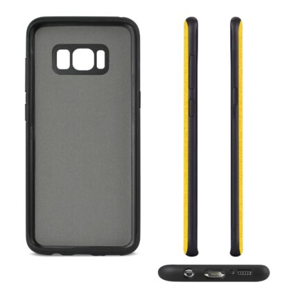 Black and yellow protective phone case with cutouts for camera and buttons.