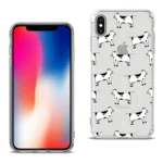 Transparent phone case with playful cow illustrations for an iPhone.