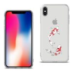 Front and back view of an iPhone with a koi fish case.