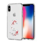 Clear phone case with a koi fish design for an iPhone.